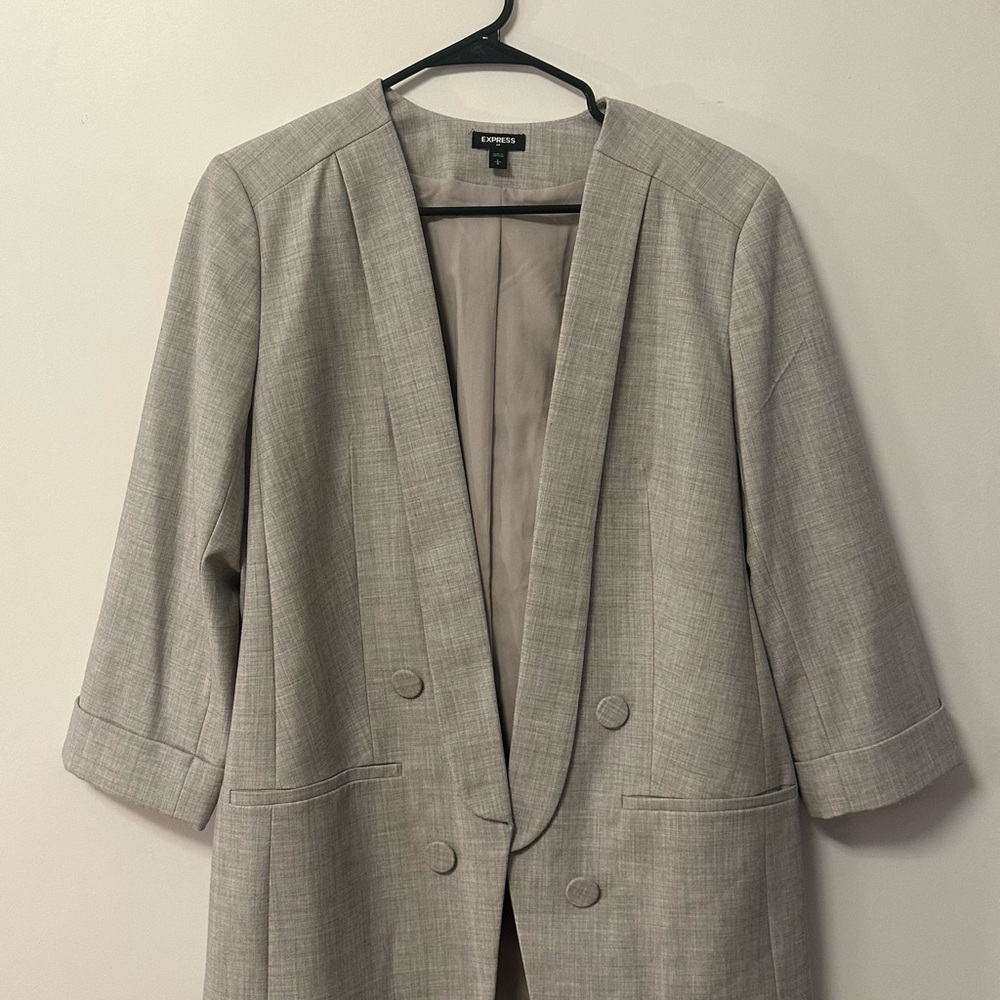 Express Light Gray Double-Breasted Blazer
